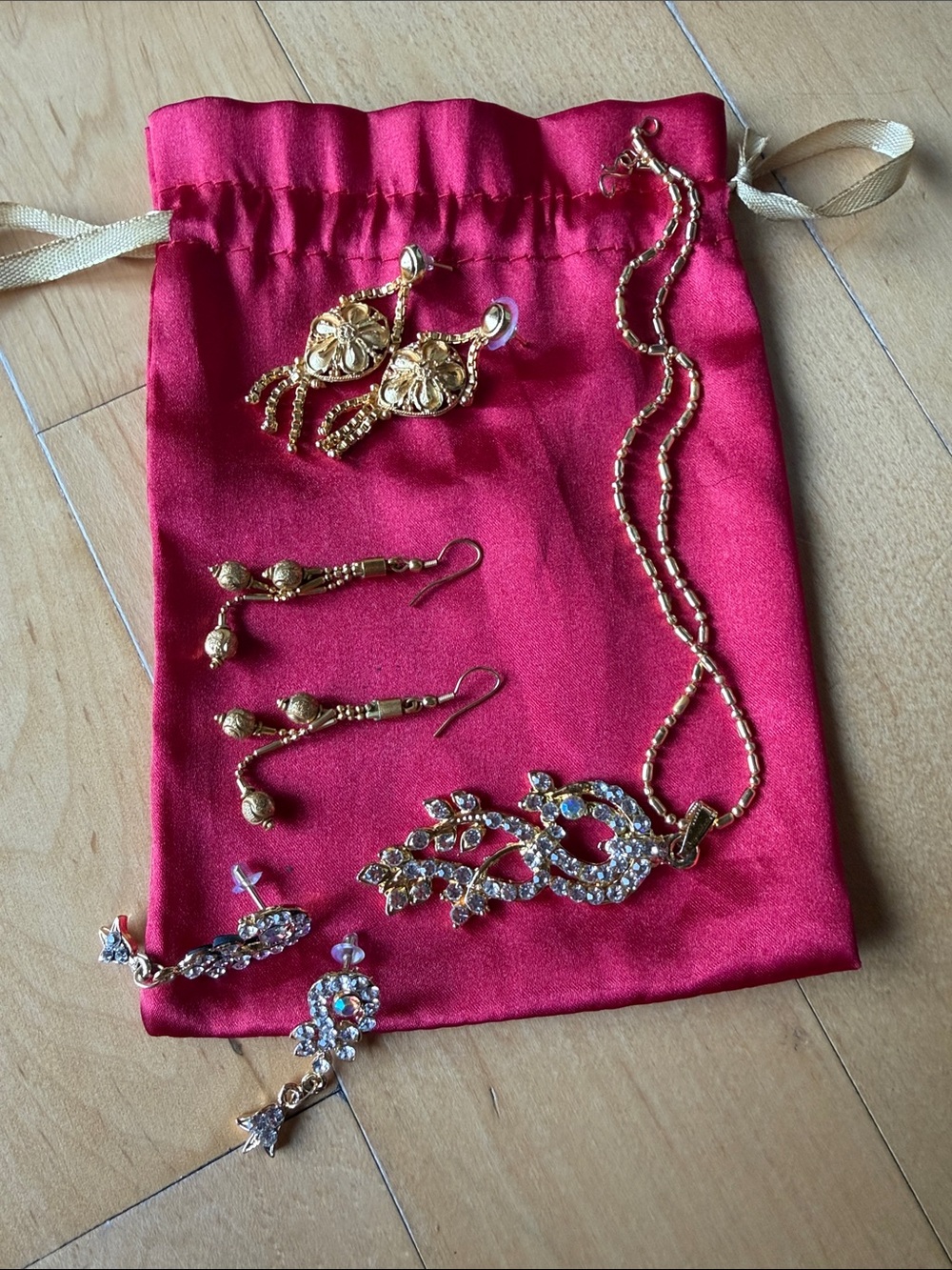 Gold-Tone Crystal Pendant Necklace and Earring Set - Gold